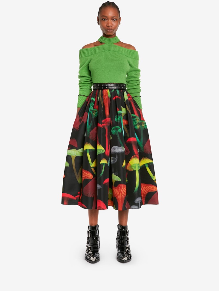 Black/Multicolour Women's Psychedelic Mushroom Gathered Skirt Fashion Alexander McQueen