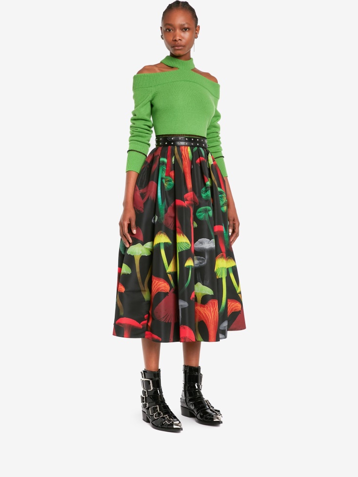 Black/Multicolour Women's Psychedelic Mushroom Gathered Skirt Fashion Alexander McQueen