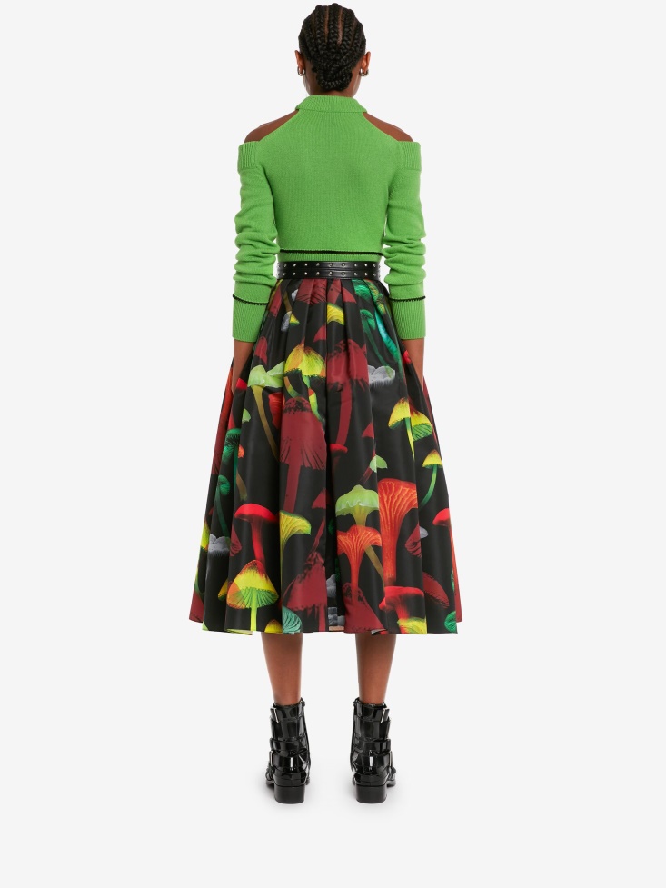 Black/Multicolour Women's Psychedelic Mushroom Gathered Skirt Fashion Alexander McQueen