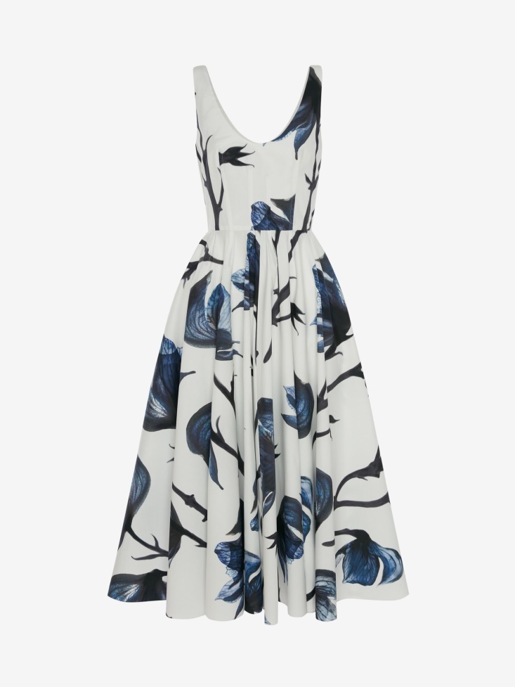 Women's Cotton Poplin Bellflower Midi Dress Fashion Alexander McQueen Blue