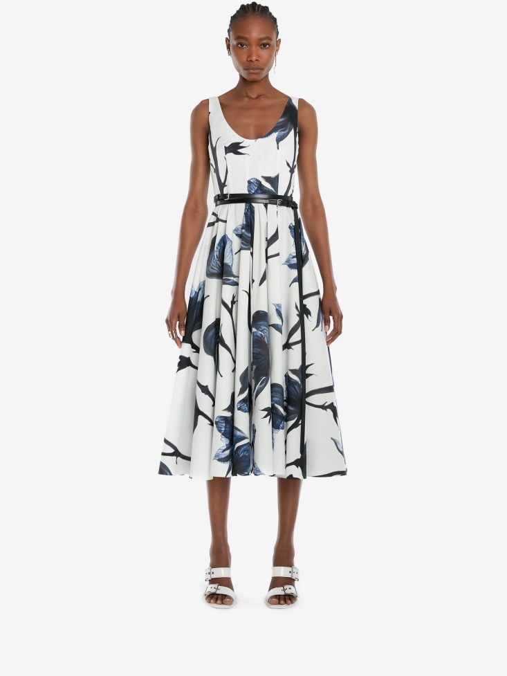 Women's Cotton Poplin Bellflower Midi Dress Fashion Alexander McQueen Blue