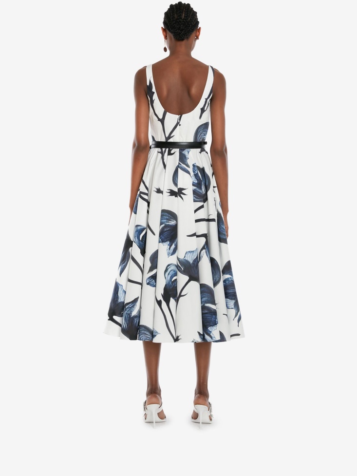 Women's Cotton Poplin Bellflower Midi Dress Fashion Alexander McQueen Blue