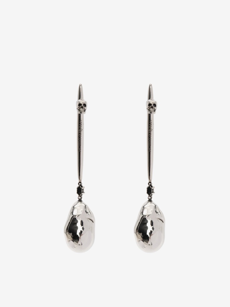 Women's Metal Pearl Stick Earrings Fashion Alexander McQueen Antique Silver