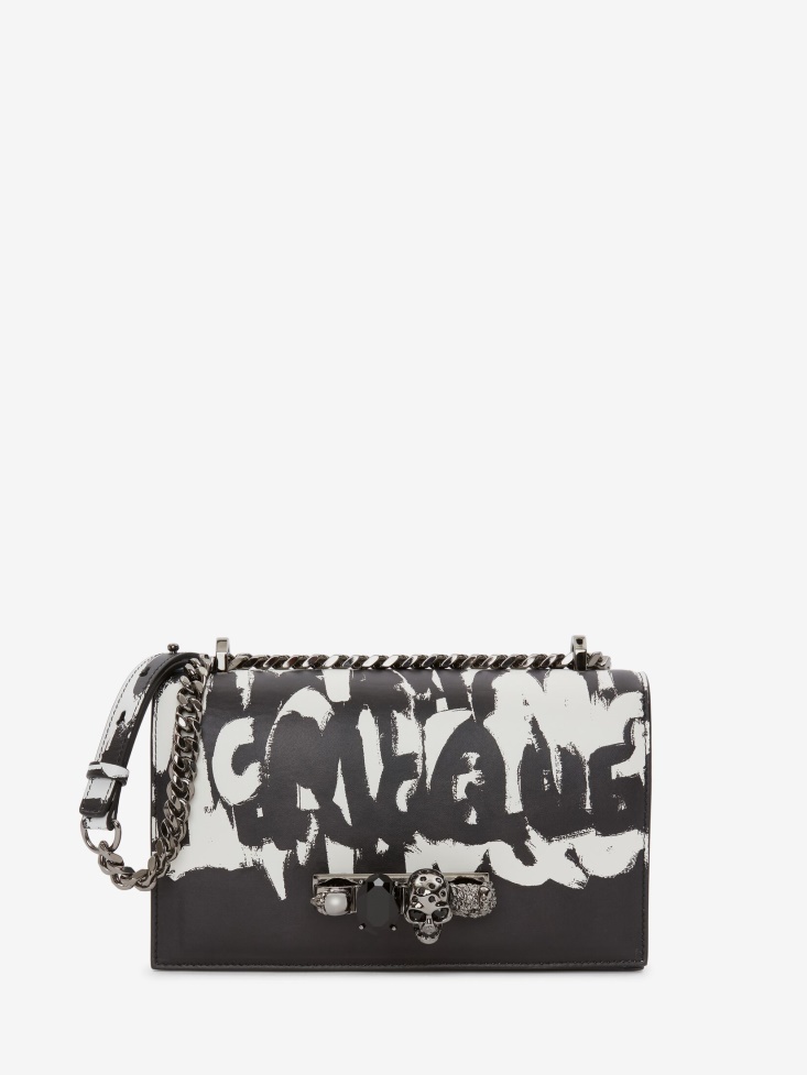 Black/White Fashion Alexander McQueen Women's in Graffiti Jewelled Satchel