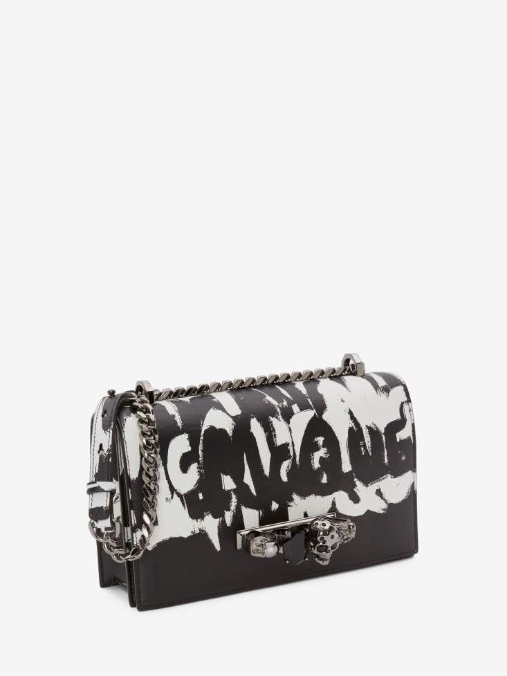 Black/White Fashion Alexander McQueen Women's in Graffiti Jewelled Satchel