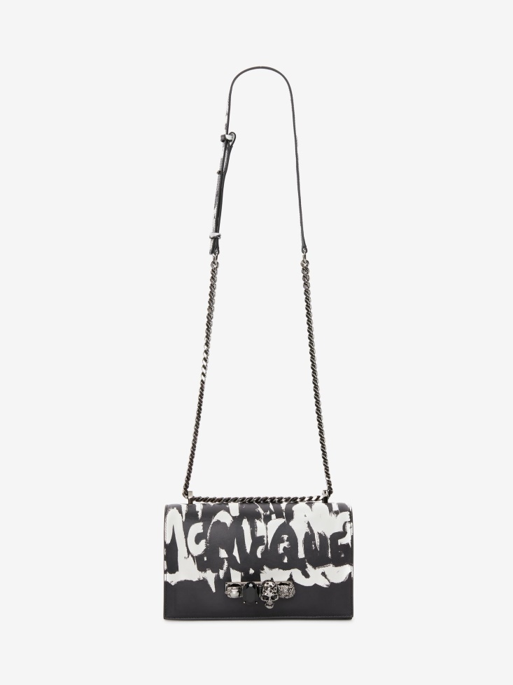 Black/White Fashion Alexander McQueen Women's in Graffiti Jewelled Satchel