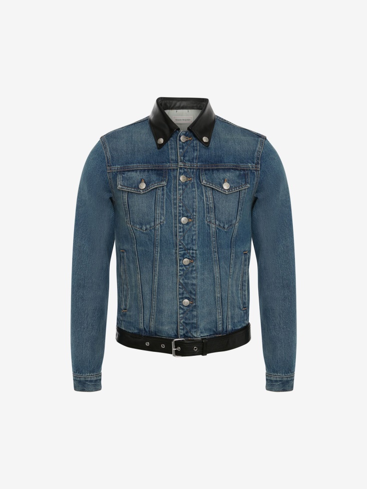 Men's Denim Jacket Washed Blue Fashion Alexander McQueen