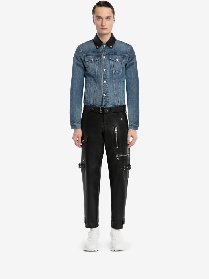 Men's Denim Jacket Washed Blue Fashion Alexander McQueen