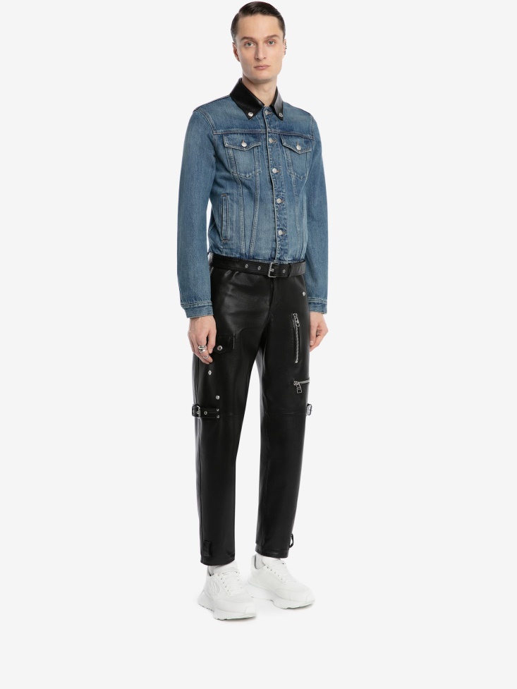 Men's Denim Jacket Washed Blue Fashion Alexander McQueen