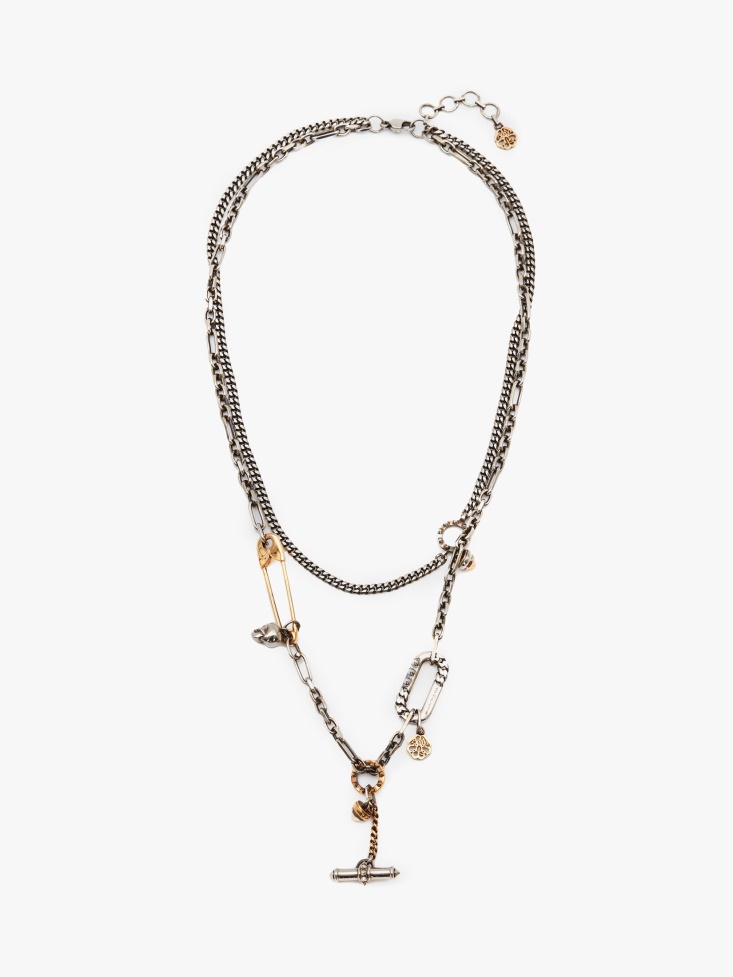 Gold/Silver Fashion Alexander McQueen Women's Safety Pin And Stud Necklace