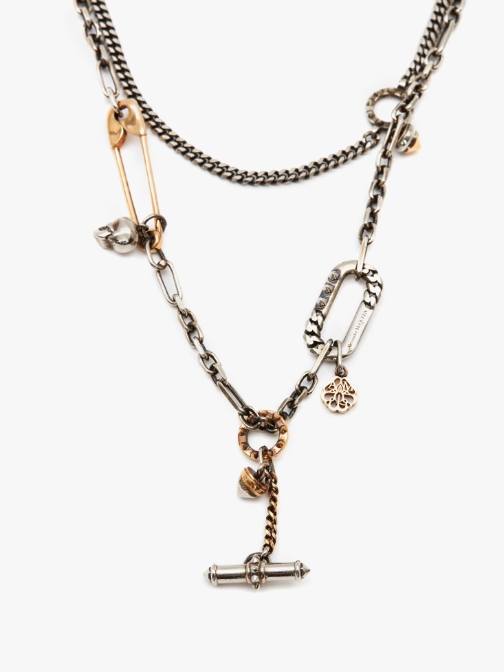 Gold/Silver Fashion Alexander McQueen Women's Safety Pin And Stud Necklace