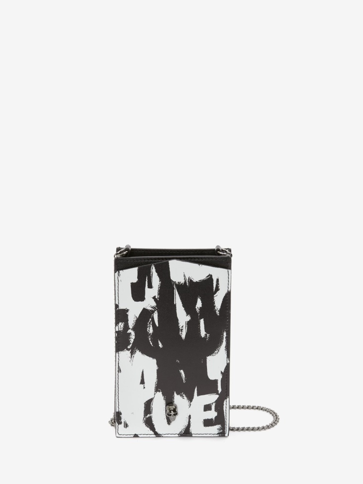 Black/White Fashion Alexander McQueen Women's in Graffiti Phone Case With Chain