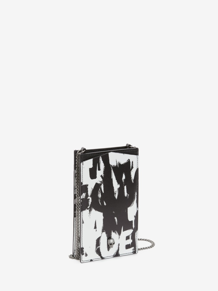 Black/White Fashion Alexander McQueen Women's in Graffiti Phone Case With Chain