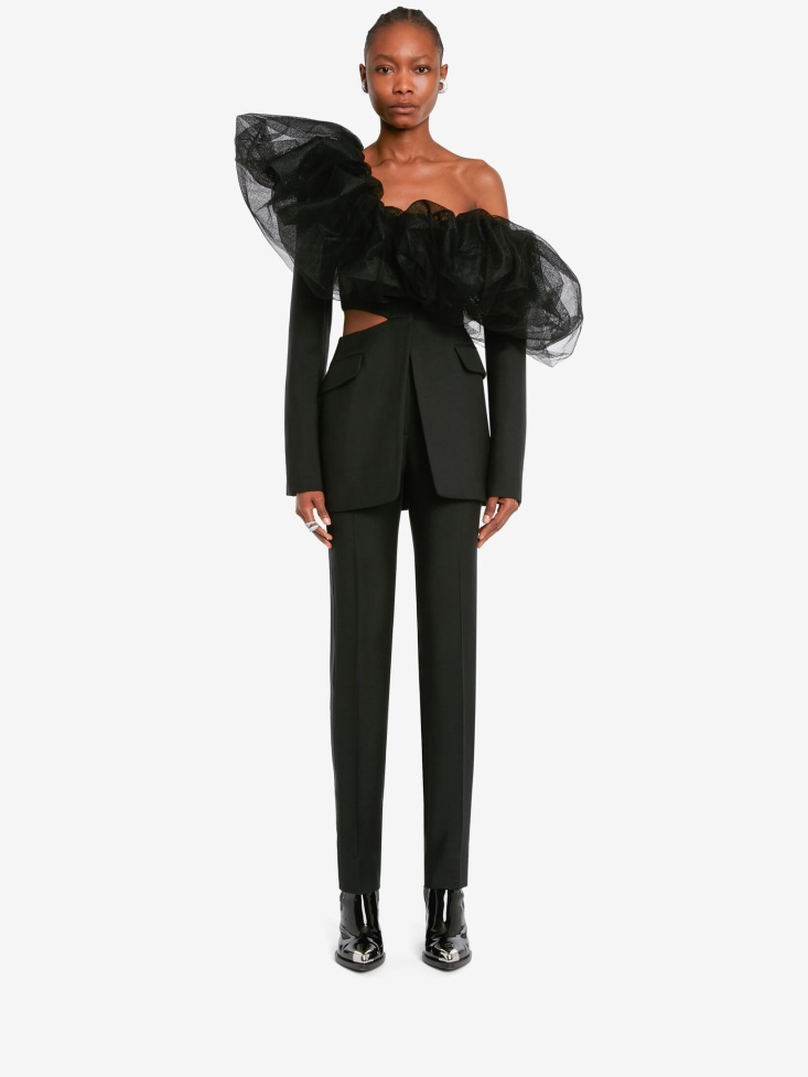 Women's Exploded Neckline Slashed Jacket Black Fashion Alexander McQueen