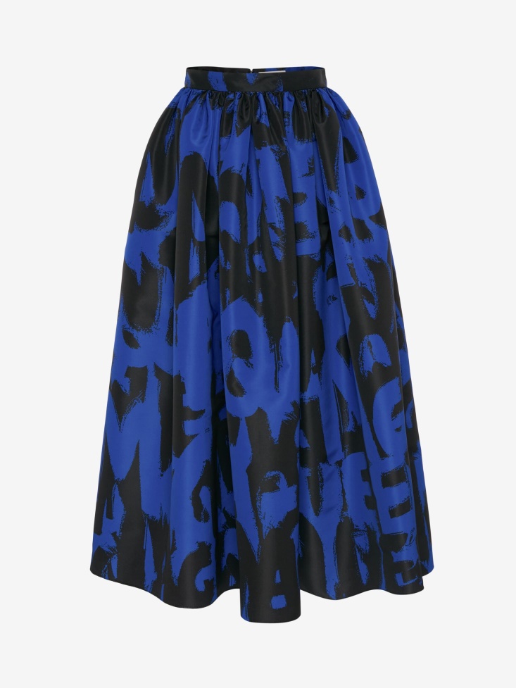 Electric Blue/Black Fashion Alexander McQueen Women's in Graffiti Pleated Skirt