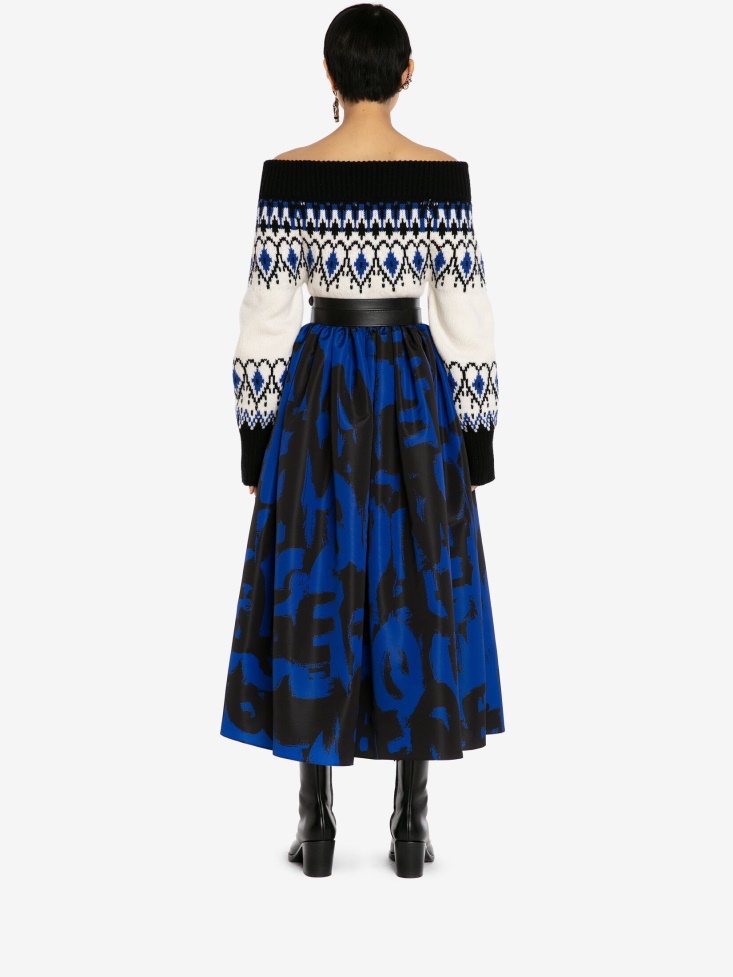Electric Blue/Black Fashion Alexander McQueen Women's in Graffiti Pleated Skirt