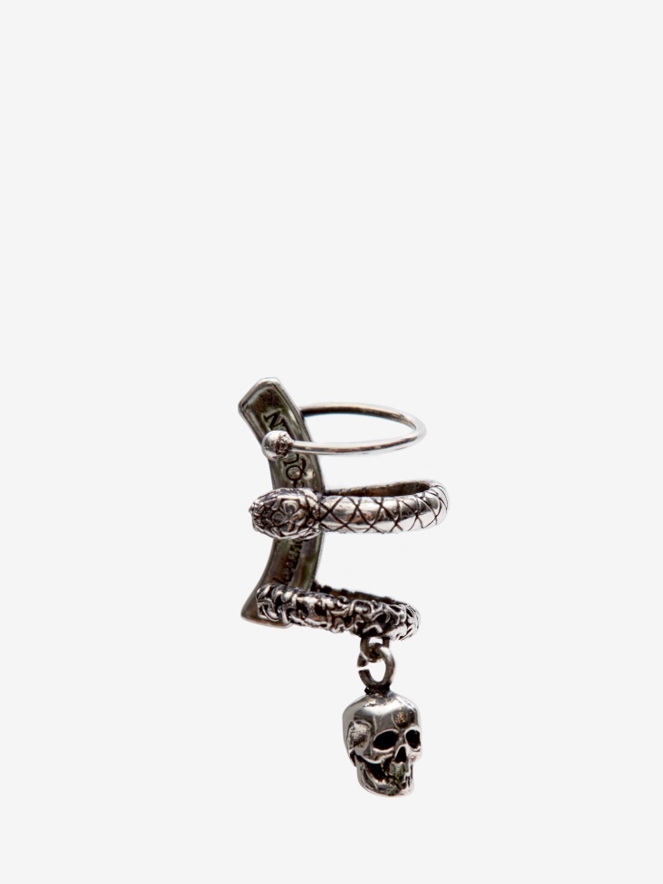 Fashion Alexander McQueen Antique Silver Men's Skull And Snake Ear Cuff