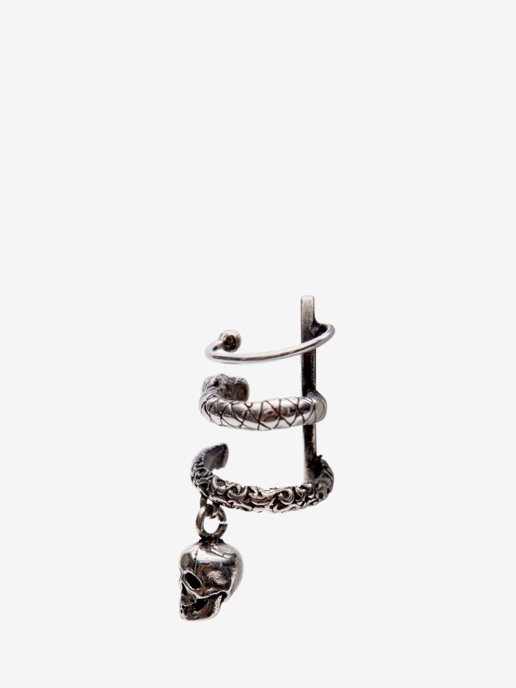 Fashion Alexander McQueen Antique Silver Men's Skull And Snake Ear Cuff