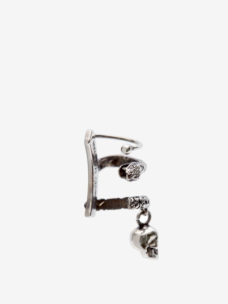 Fashion Alexander McQueen Antique Silver Men's Skull And Snake Ear Cuff