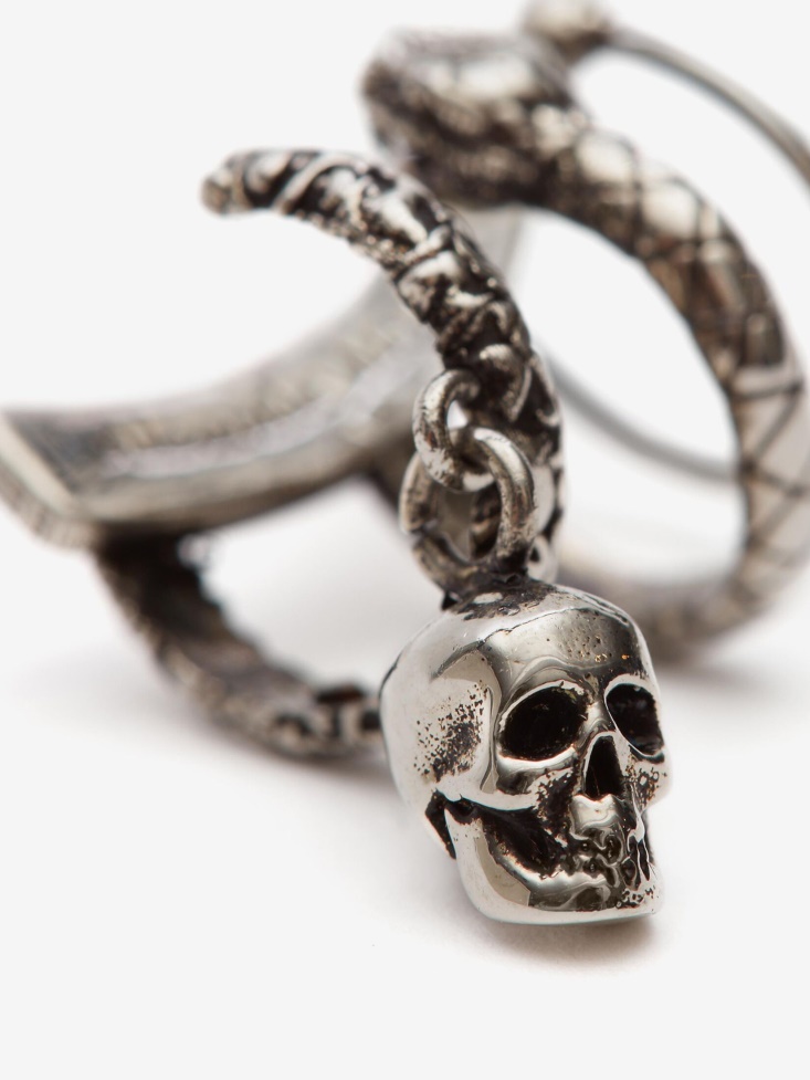 Fashion Alexander McQueen Antique Silver Men's Skull And Snake Ear Cuff