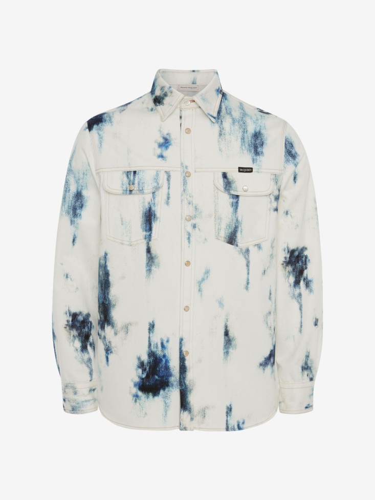 Fashion Alexander McQueen Men's Blue Sky Denim Shirt Sky Blue