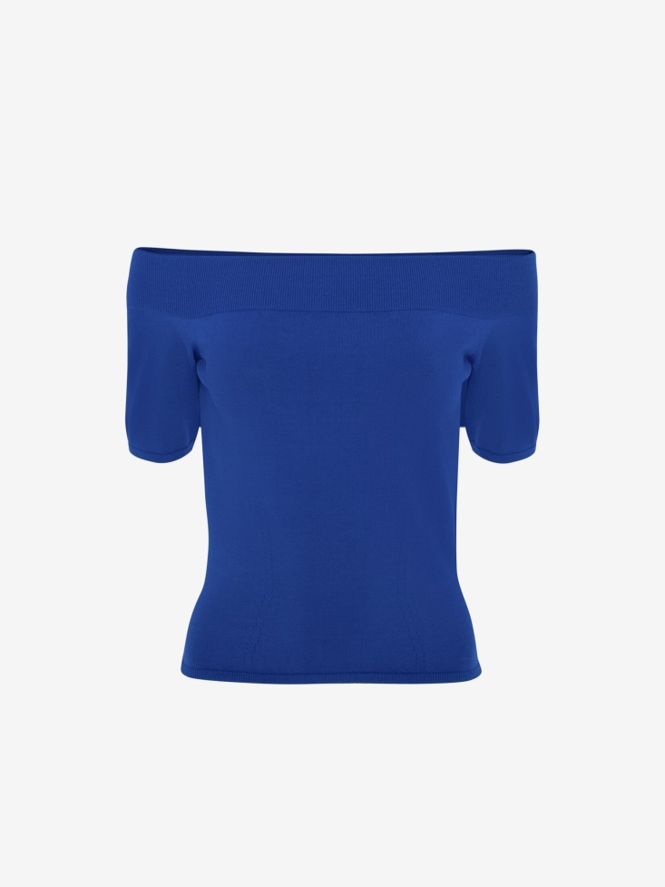 Fashion Alexander McQueen Electric Blue Women's Off-The-Shoulder Knit Top