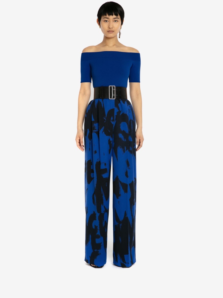 Fashion Alexander McQueen Electric Blue Women's Off-The-Shoulder Knit Top