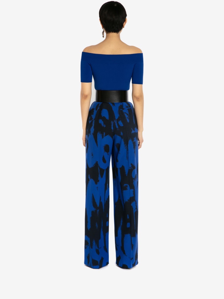 Fashion Alexander McQueen Electric Blue Women's Off-The-Shoulder Knit Top
