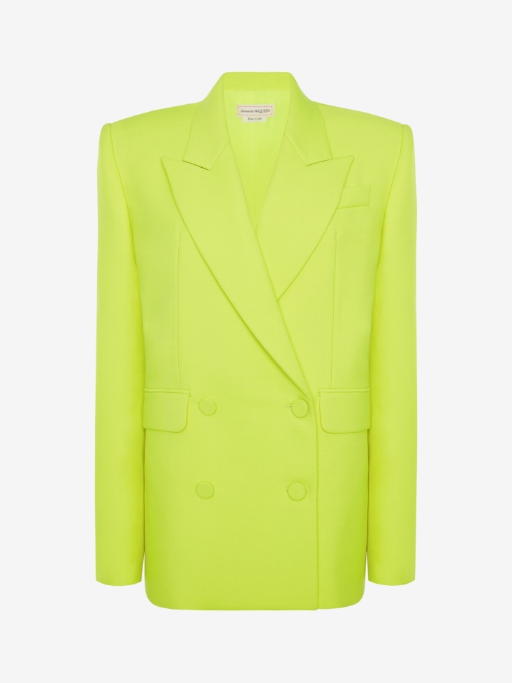 Fashion Alexander McQueen Women's Double-Breasted Tailored Jacket Acid Yellow
