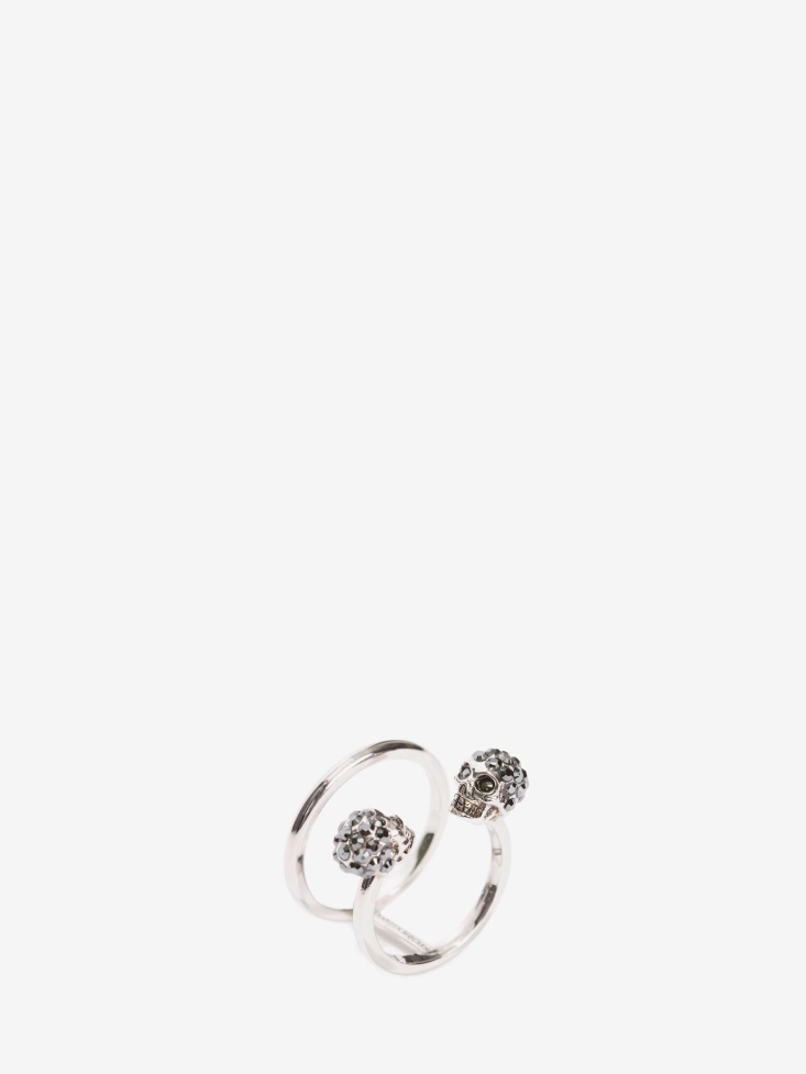 Silver Women's Twin Skull Double Ring Fashion Alexander McQueen