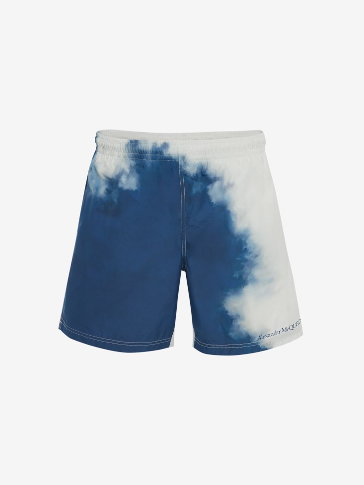 Fashion Alexander McQueen Navy/White Men's Engineered Sky Print Swim Shorts