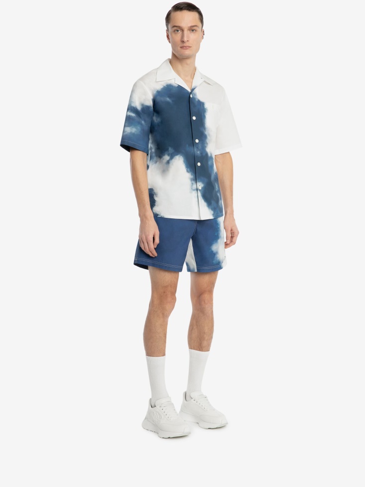 Fashion Alexander McQueen Navy/White Men's Engineered Sky Print Swim Shorts