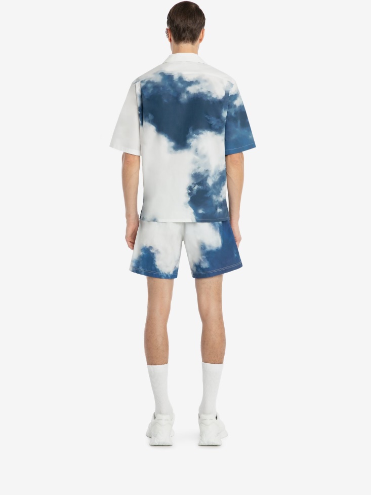 Fashion Alexander McQueen Navy/White Men's Engineered Sky Print Swim Shorts