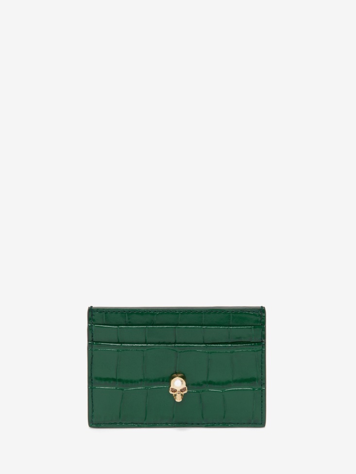 Emerald Fashion Alexander McQueen Women's Embossed Croc Card Holder