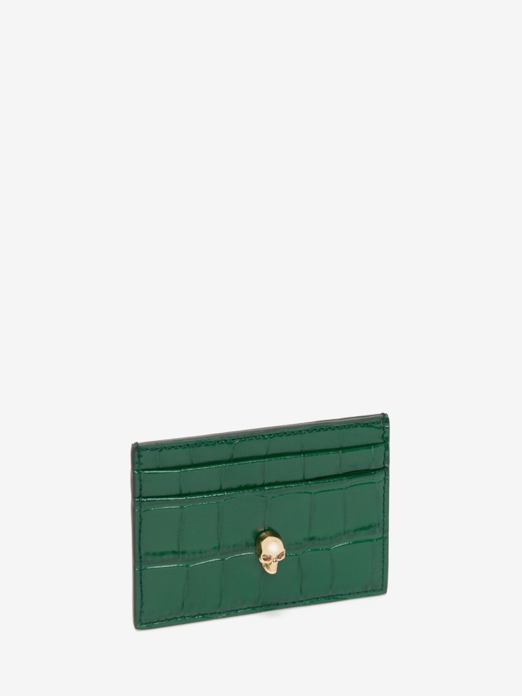 Emerald Fashion Alexander McQueen Women's Embossed Croc Card Holder