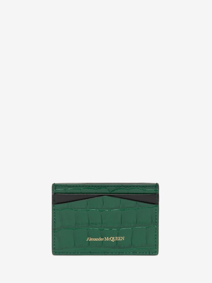 Emerald Fashion Alexander McQueen Women's Embossed Croc Card Holder