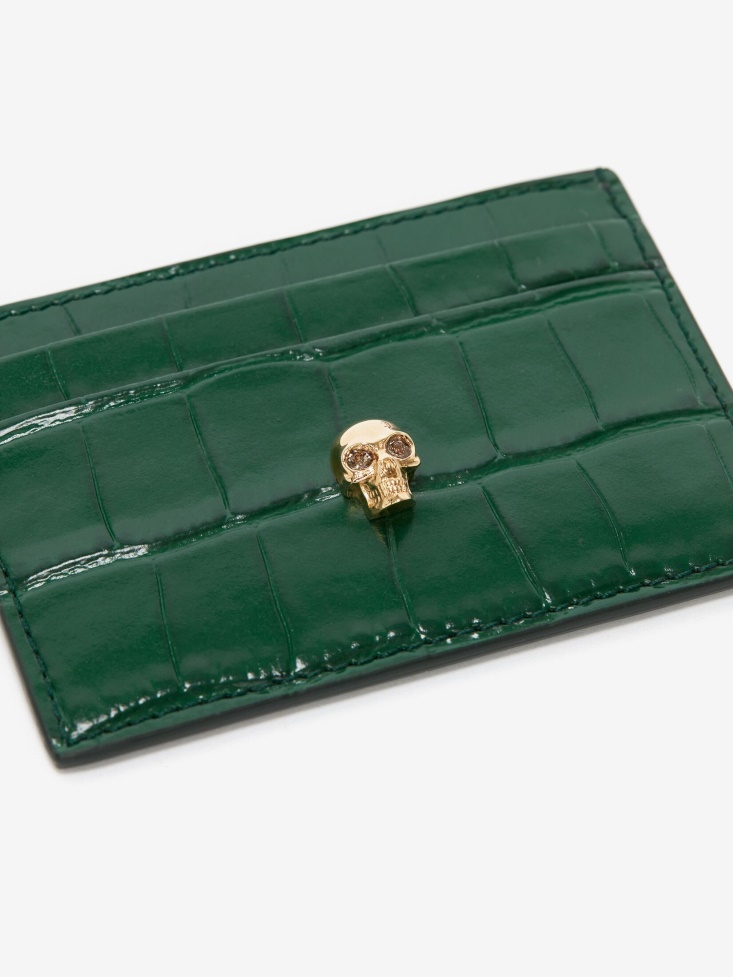 Emerald Fashion Alexander McQueen Women's Embossed Croc Card Holder