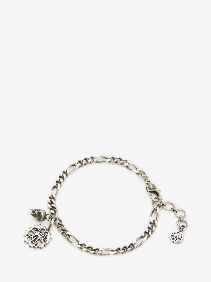 Fashion Alexander McQueen Men's Studded Seal And Skull Chain Bracelet Antique Silver