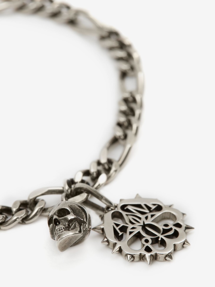 Fashion Alexander McQueen Men's Studded Seal And Skull Chain Bracelet Antique Silver