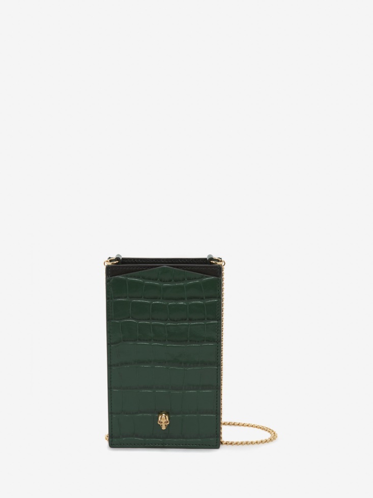 Fashion Alexander McQueen Women's Skull Phone Case With Chain Emerald