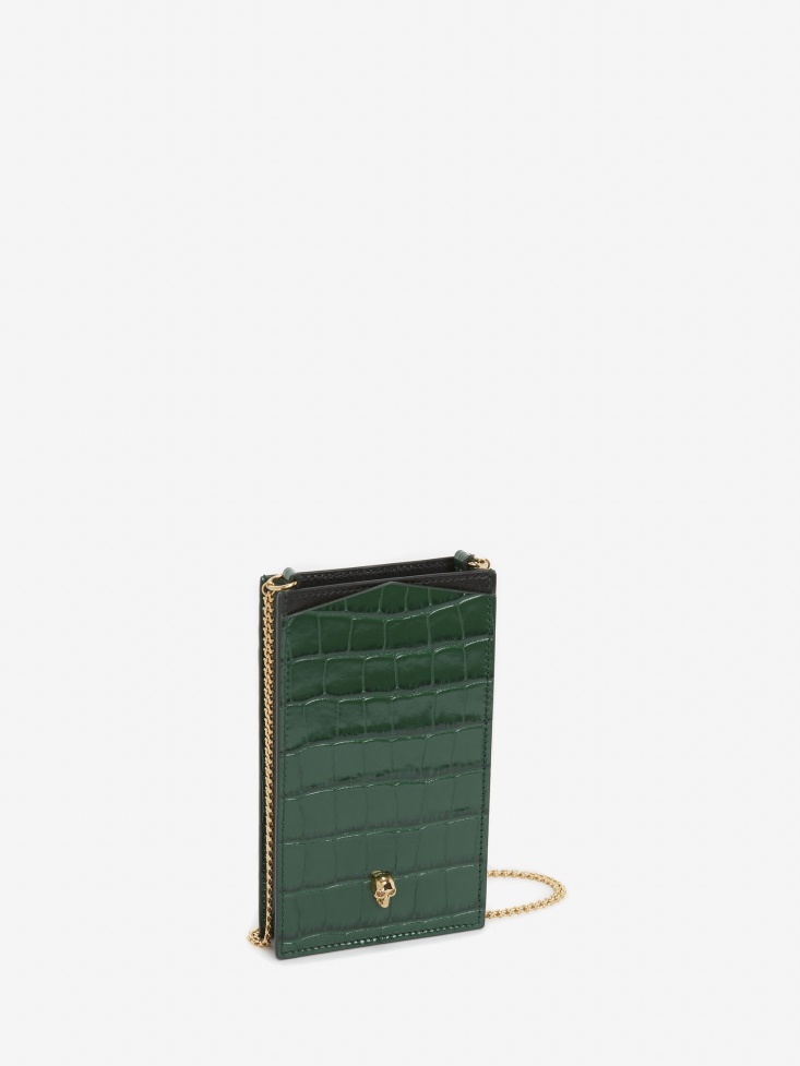 Fashion Alexander McQueen Women's Skull Phone Case With Chain Emerald