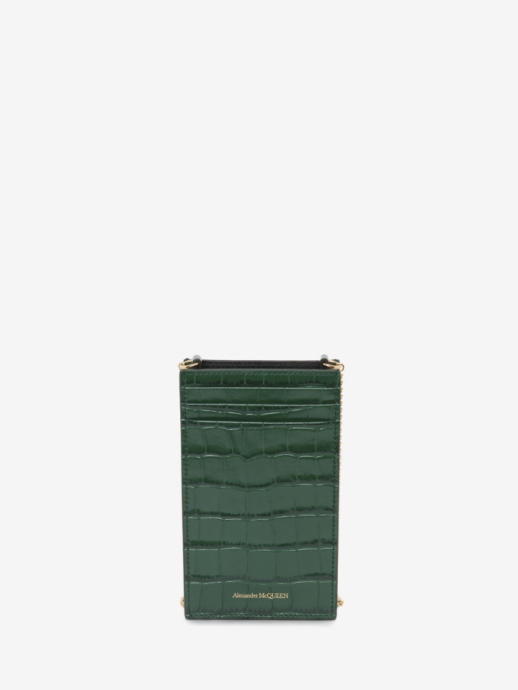 Fashion Alexander McQueen Women's Skull Phone Case With Chain Emerald