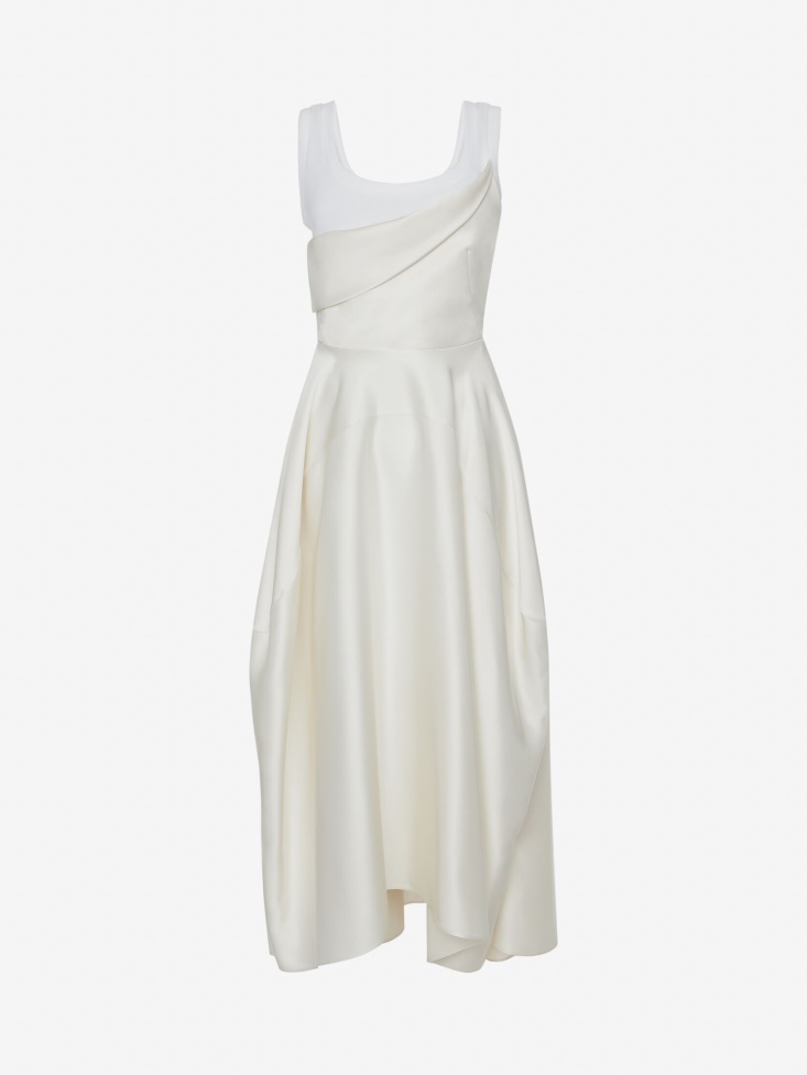 Women's Asymmetric Cotton Dress White - Ivory Fashion Alexander McQueen