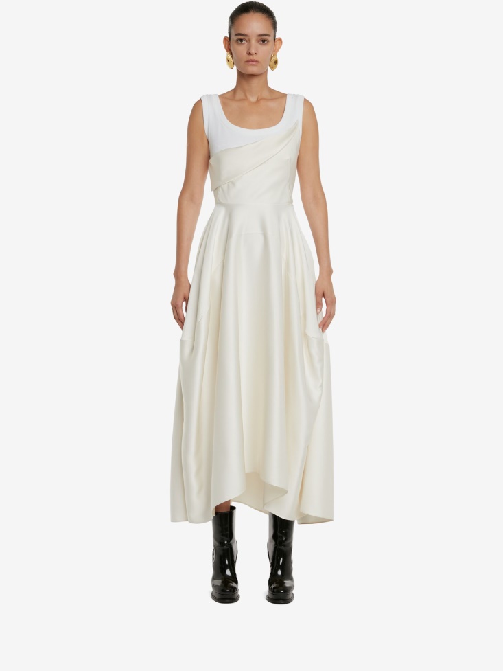 Women's Asymmetric Cotton Dress White - Ivory Fashion Alexander McQueen