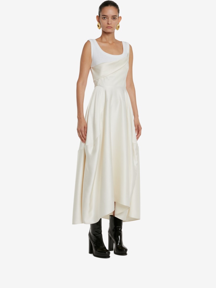 Women's Asymmetric Cotton Dress White - Ivory Fashion Alexander McQueen