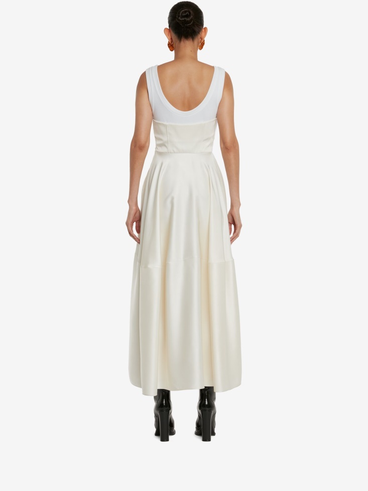 Women's Asymmetric Cotton Dress White - Ivory Fashion Alexander McQueen