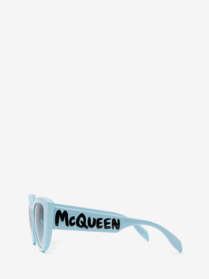 Light Blue Women's in Graffiti Cat-Eye Sunglasses Fashion Alexander McQueen