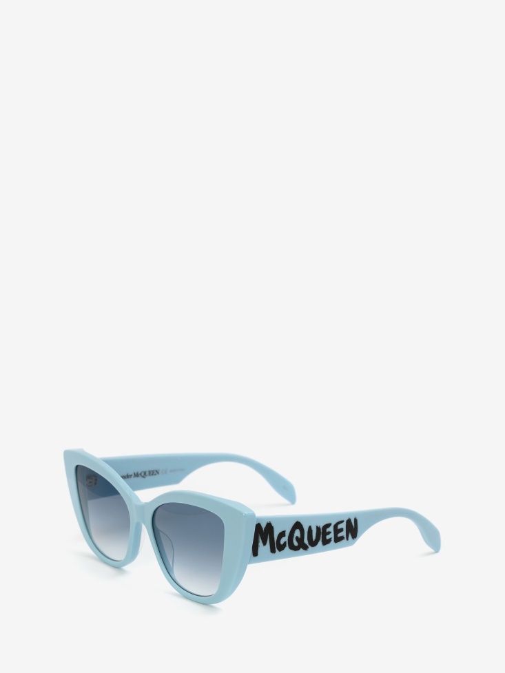 Light Blue Women's in Graffiti Cat-Eye Sunglasses Fashion Alexander McQueen
