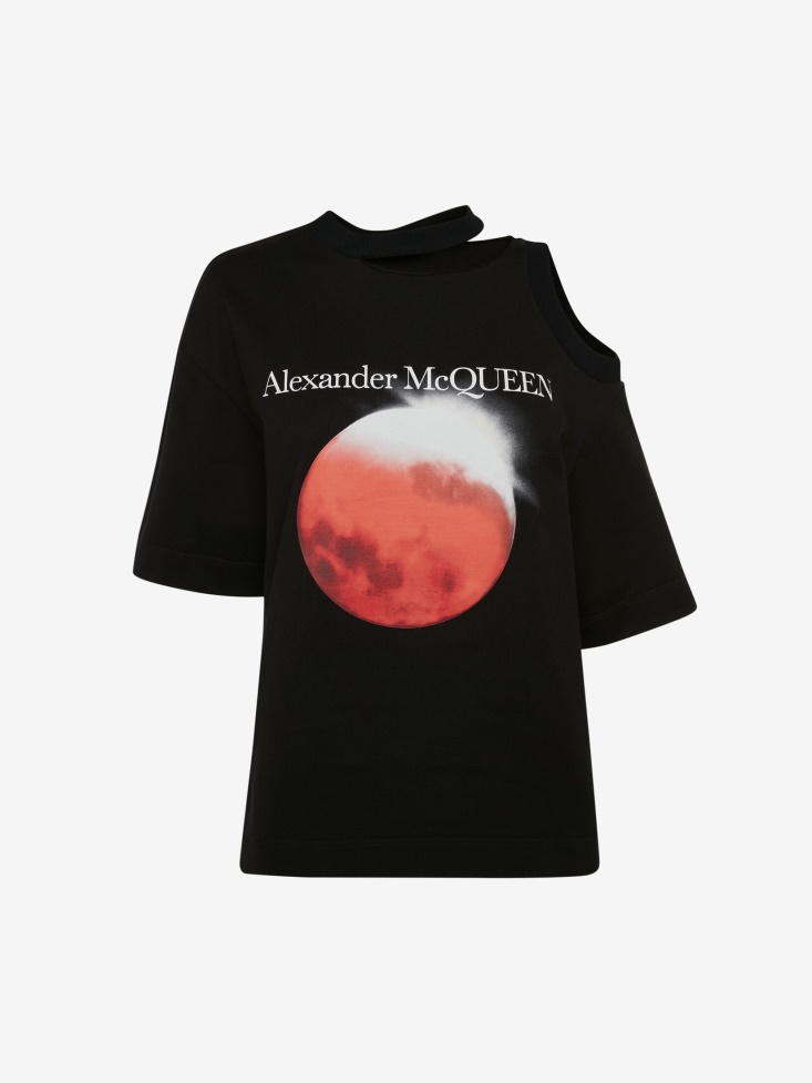 Women's Red Moon Cut-Out T-Shirt Fashion Alexander McQueen Black