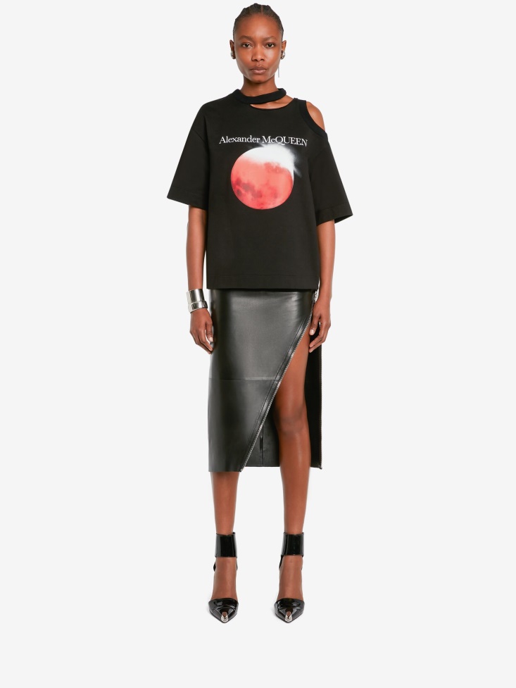 Women's Red Moon Cut-Out T-Shirt Fashion Alexander McQueen Black